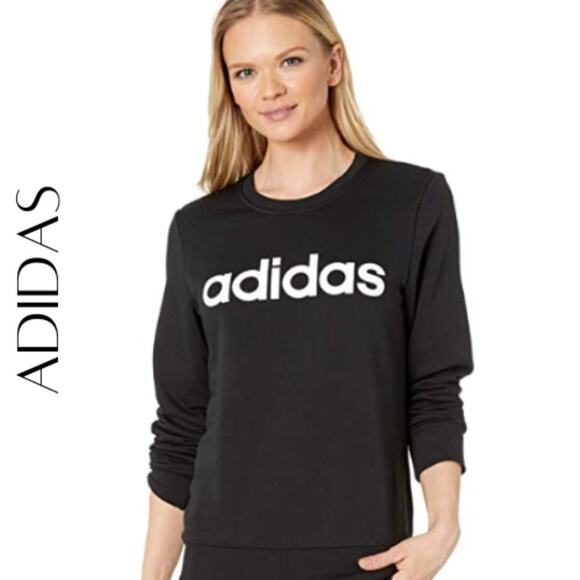 ADIDAS Women's Essentials Linear Sweatshirt, Black, L - Picture 1 of 9